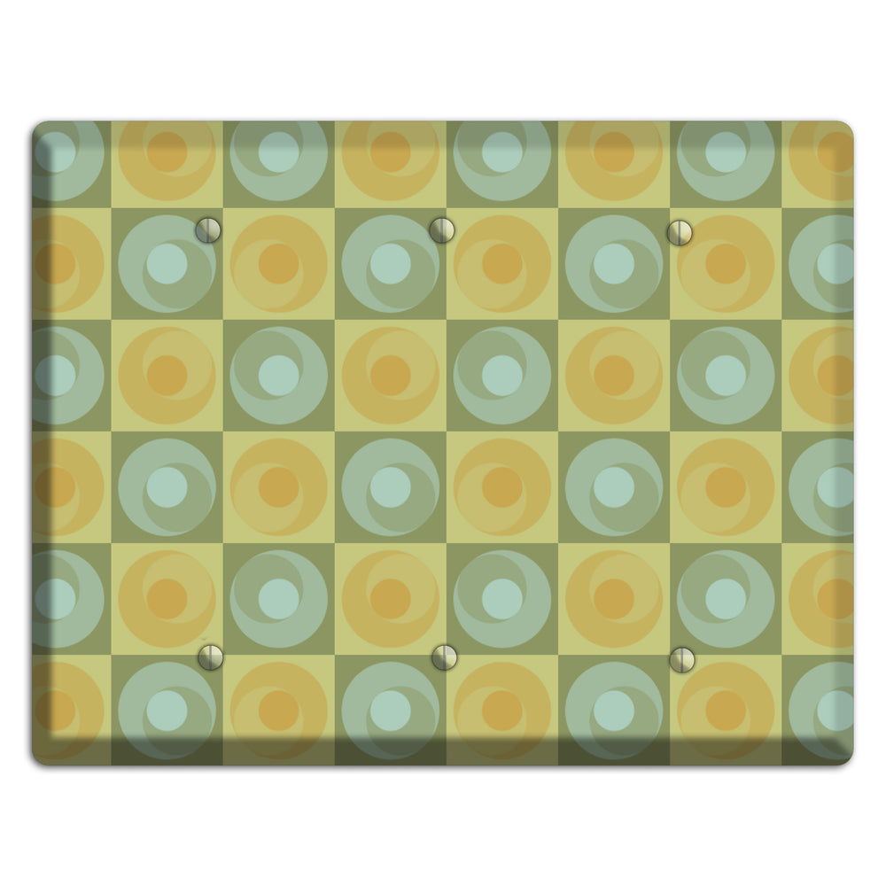 Multi Sage and Mustard Checked Circles 3 Blank Wallplate