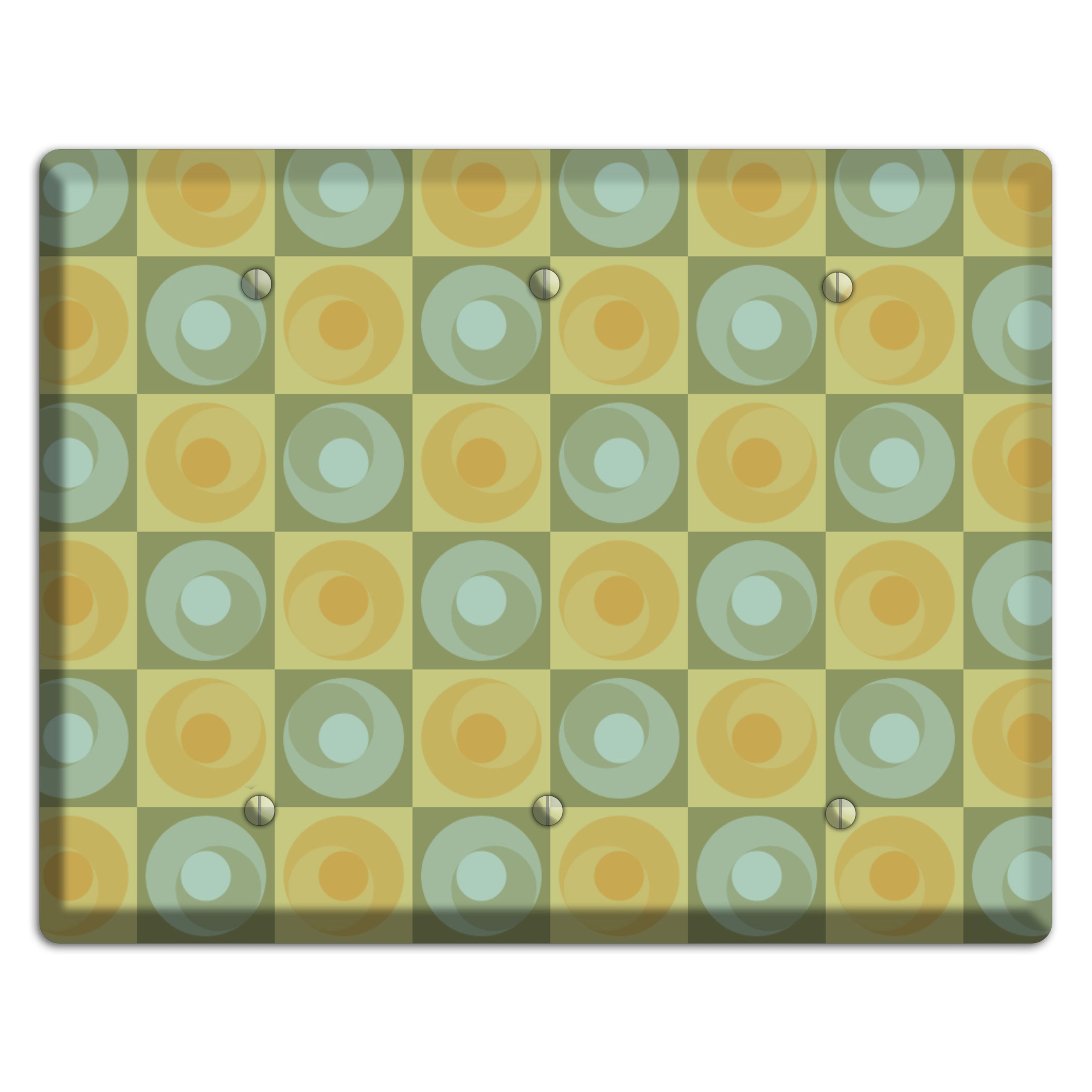 Multi Sage and Mustard Checked Circles 3 Blank Wallplate