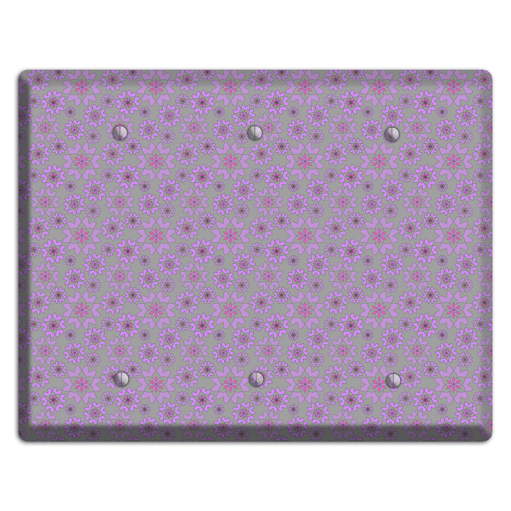 Grey with Tiny Purple Retro Suzani 3 Blank Wallplate