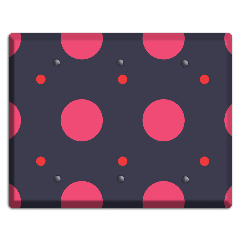 Dark Grey with Fuschia Multi Tiled Medium Dots 3 Blank Wallplate
