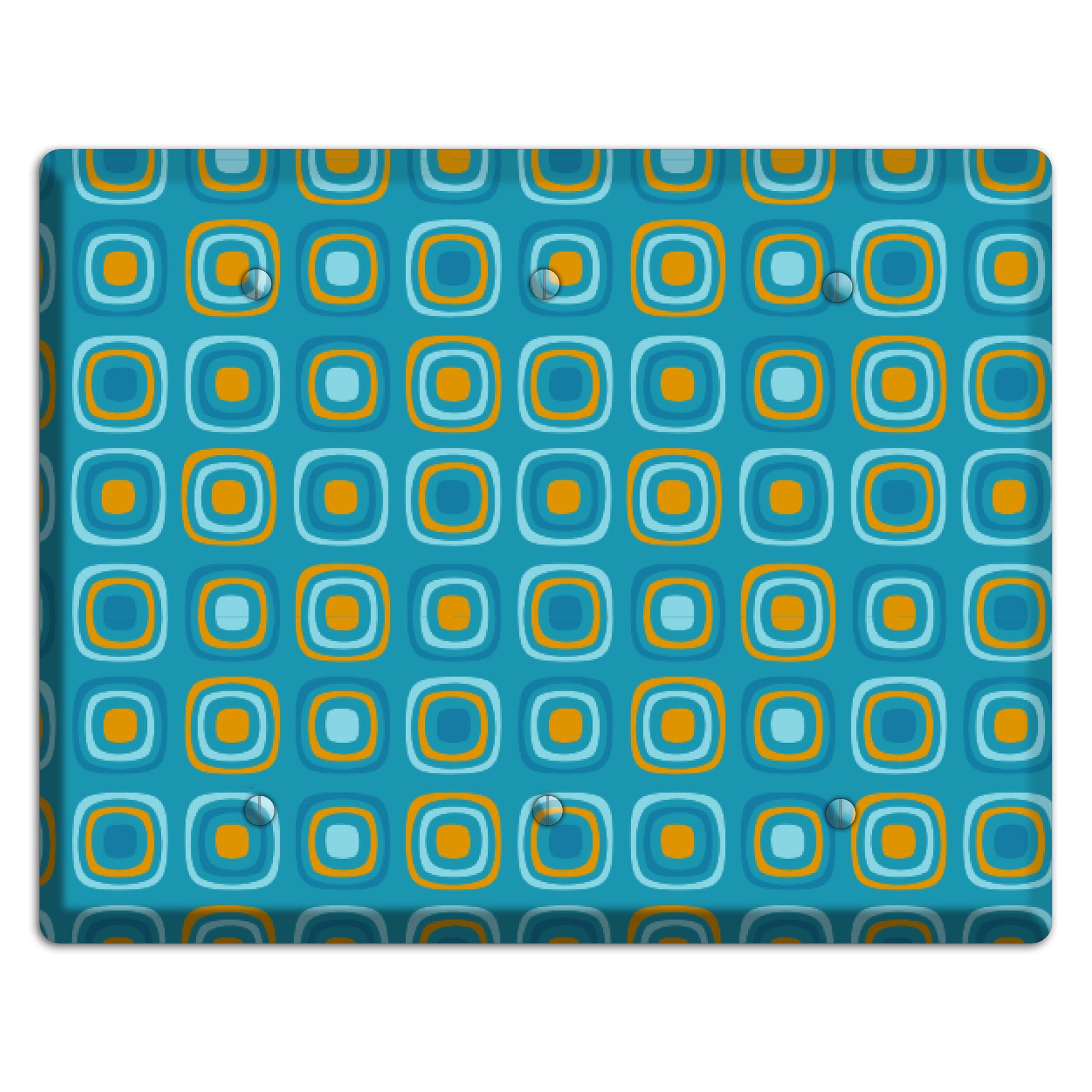 Teal and Mustard Rounded Squares 3 Blank Wallplate