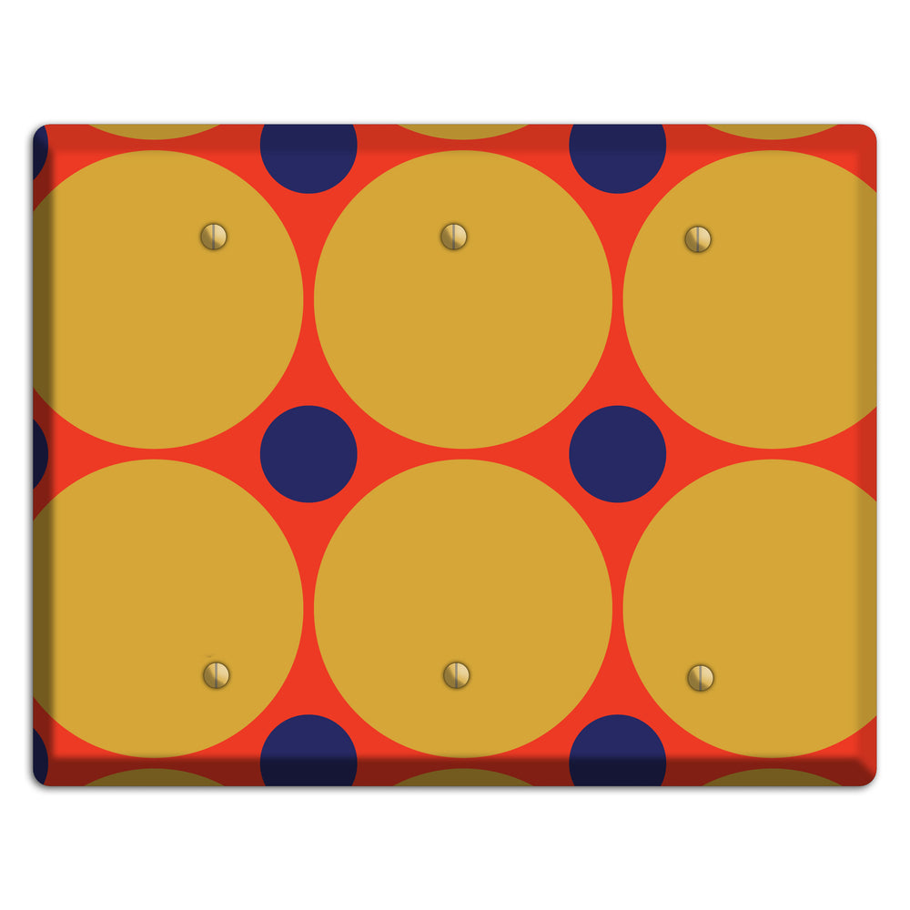 Red with Mustard and Blue Multi Tiled Large Dots 3 Blank Wallplate