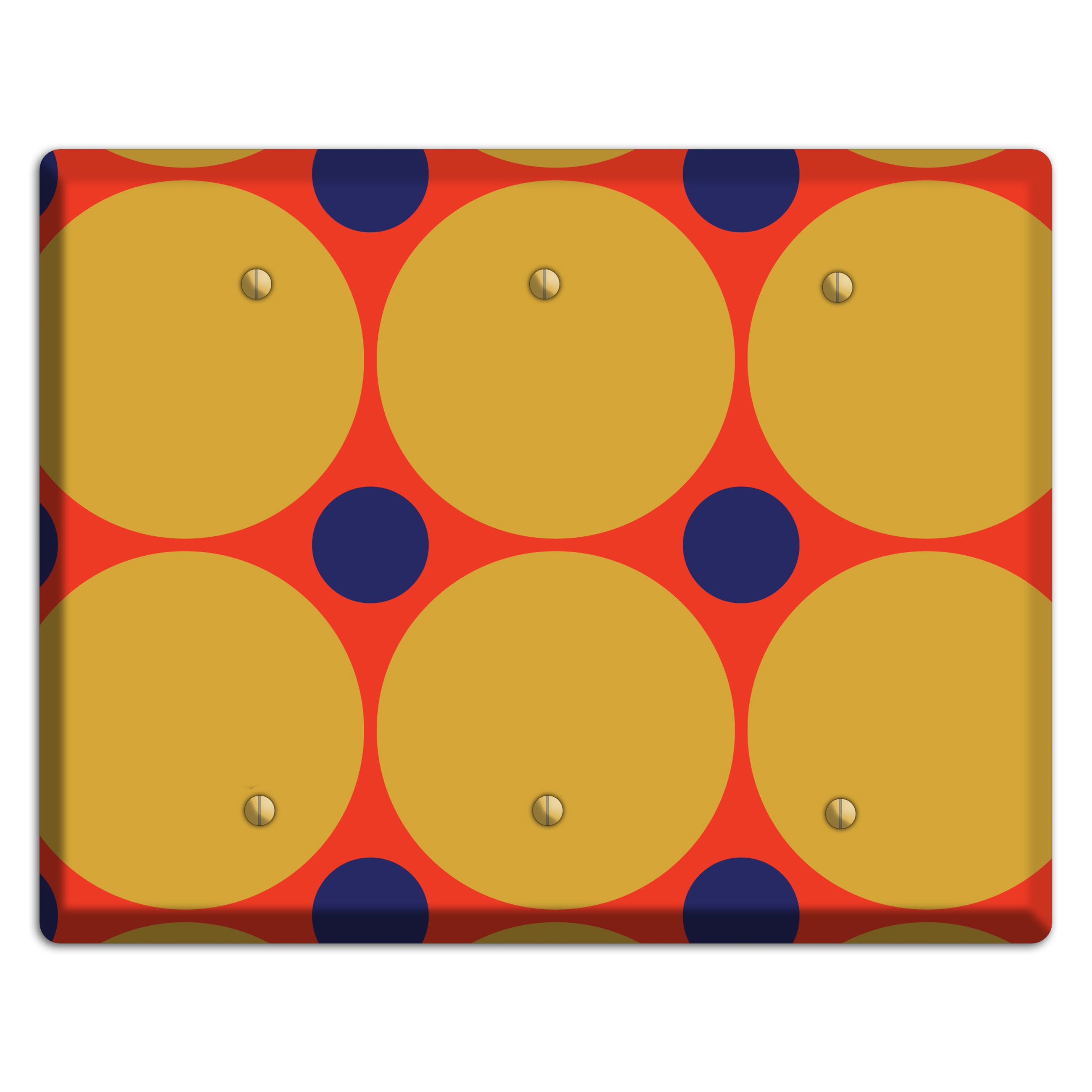Red with Mustard and Blue Multi Tiled Large Dots 3 Blank Wallplate