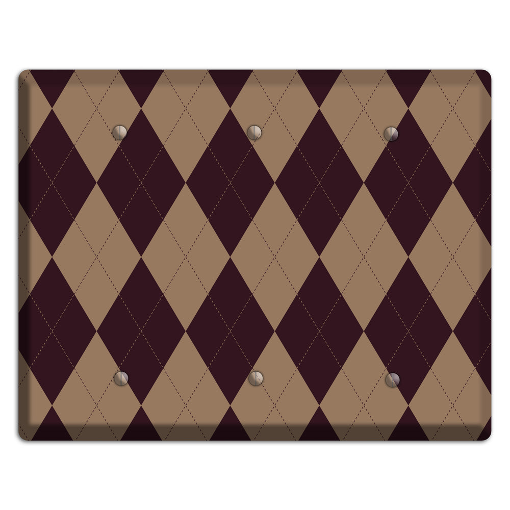 Burguny and Beige Argyle 3 Blank Wallplate