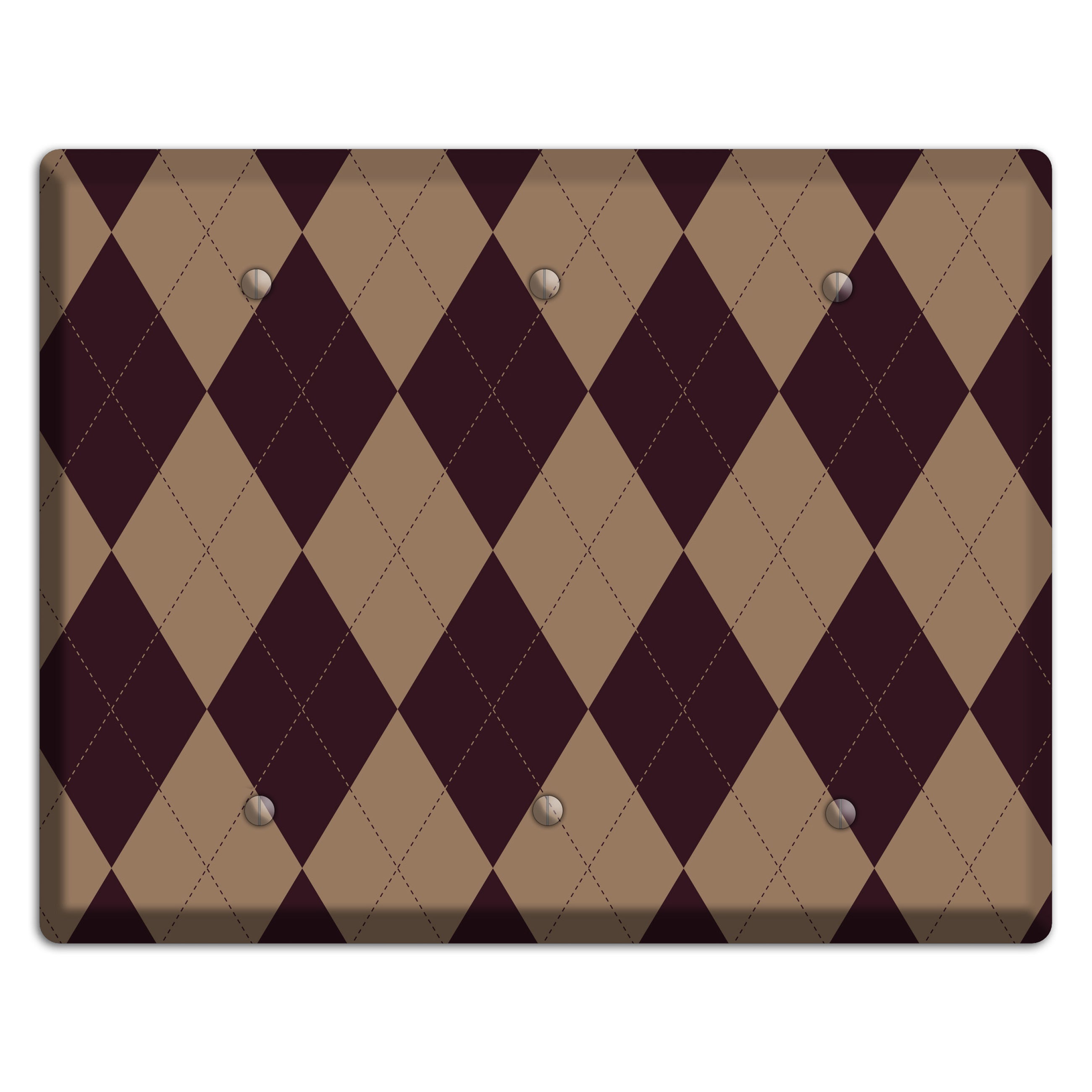 Burguny and Beige Argyle 3 Blank Wallplate