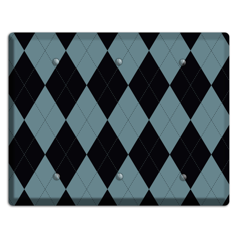 Blue and Black Argyle 3 Blank Wallplate