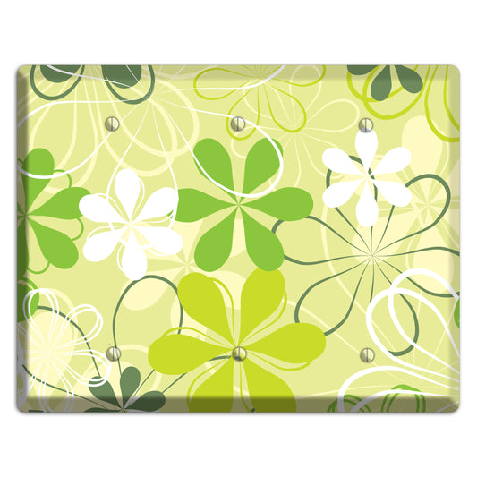Green Retro Flowers 3 Blank Wallplate