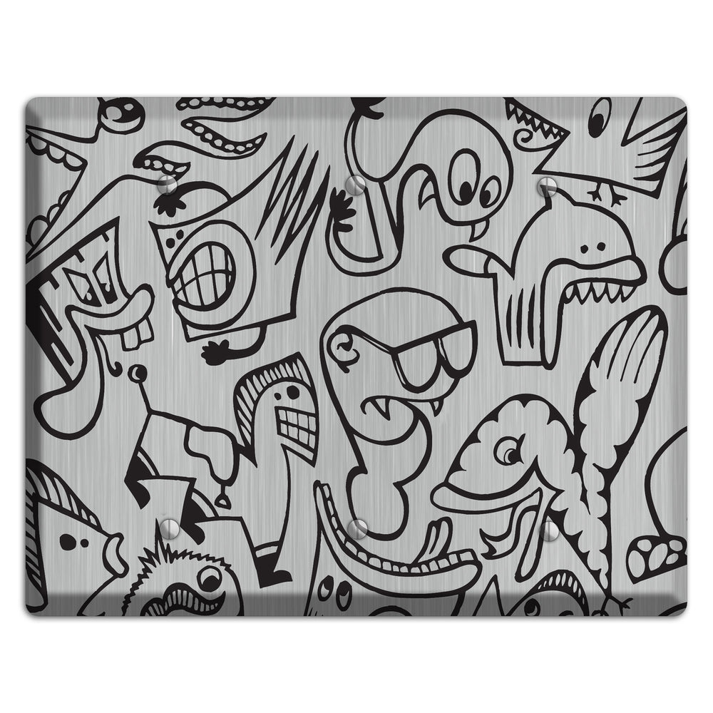 Whimsical Faces 1 Stainless Steel 3 Blank Wallplate