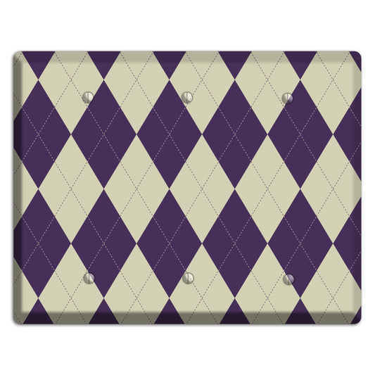 Purple and Tan Argyle 3 Blank Wallplate