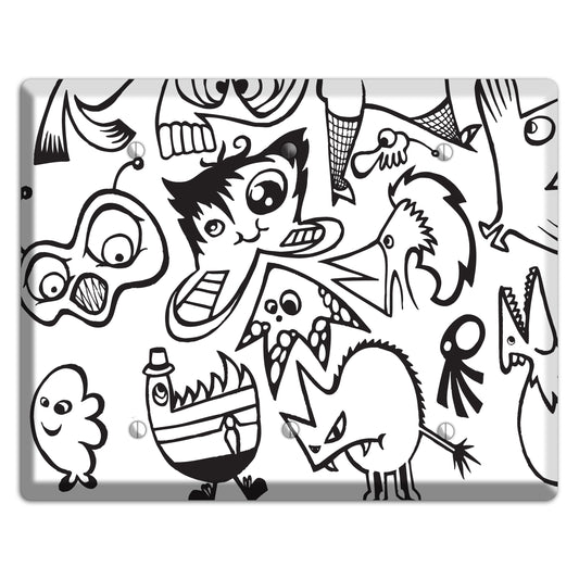 Black and White Whimsical Faces 3 3 Blank Wallplate