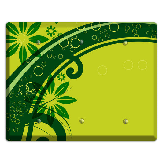 Green Retro Floral 3 Blank Wallplate
