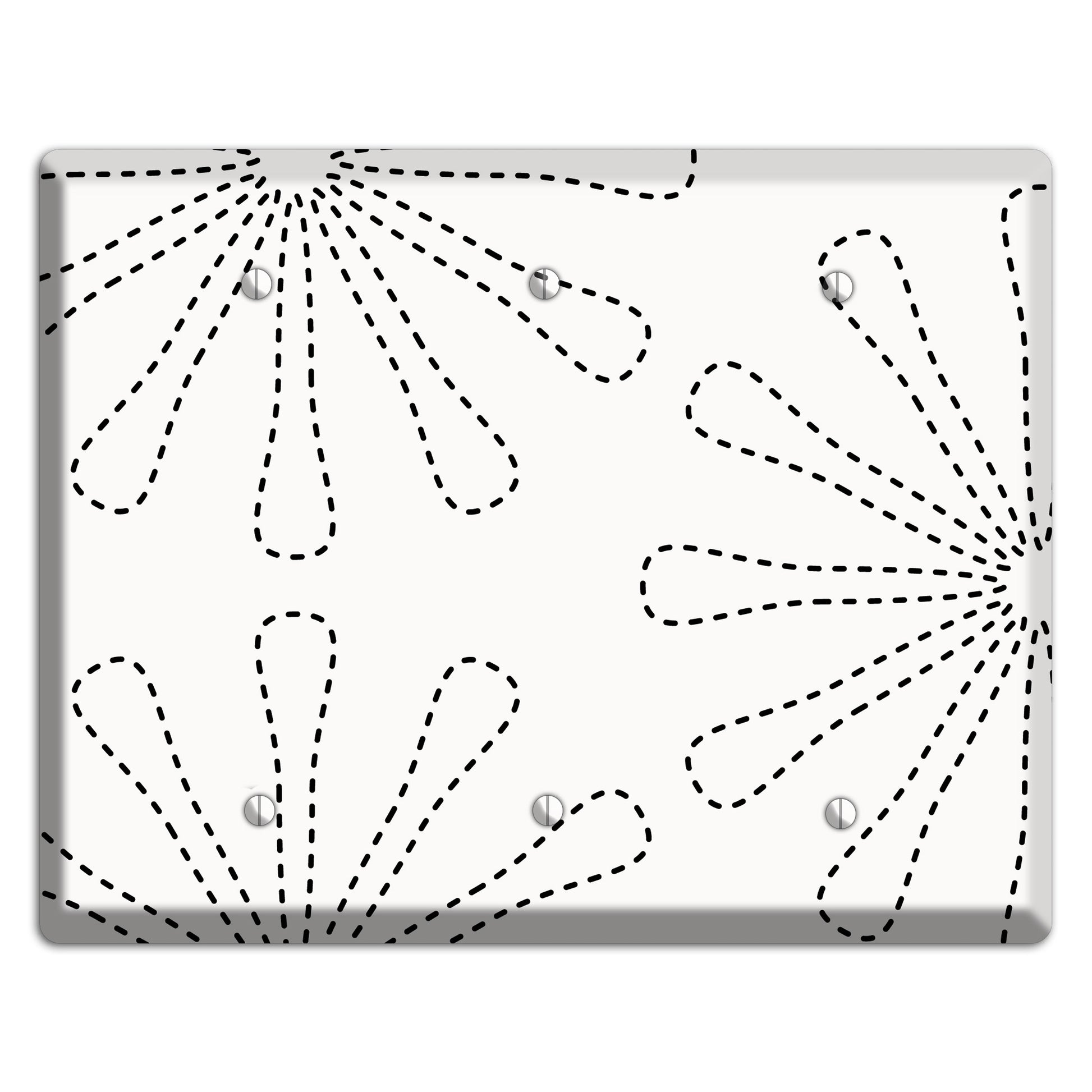 White with Black Retro Stipple Floral Contour 3 Blank Wallplate
