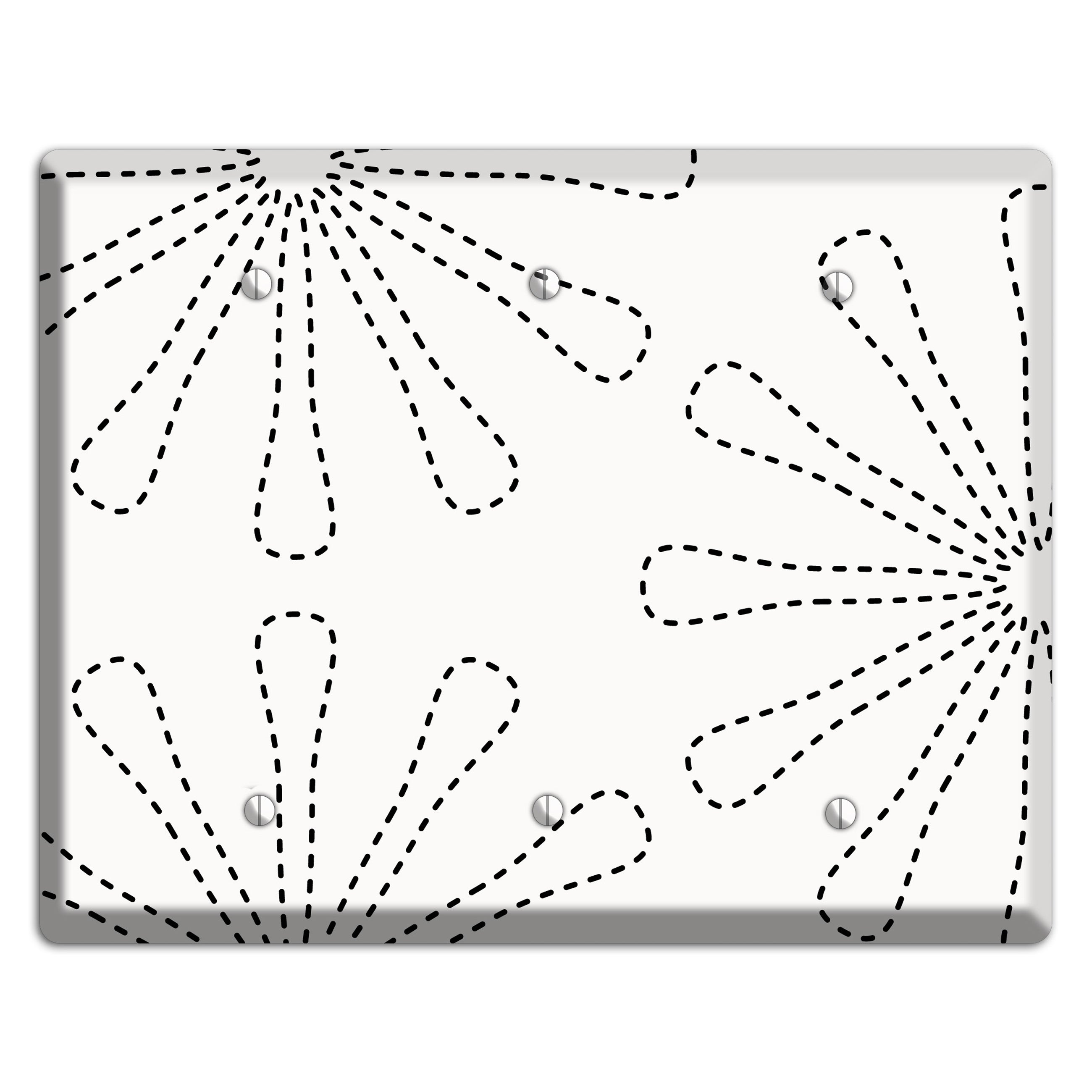 White with Black Retro Stipple Floral Contour 3 Blank Wallplate