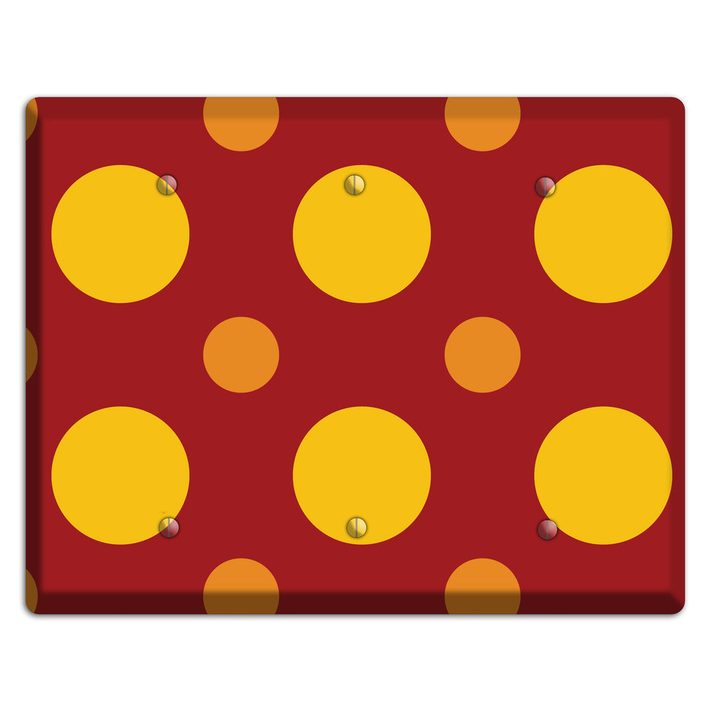 Red with Multi Orange Multi Medium Polka Dots 3 Blank Wallplate