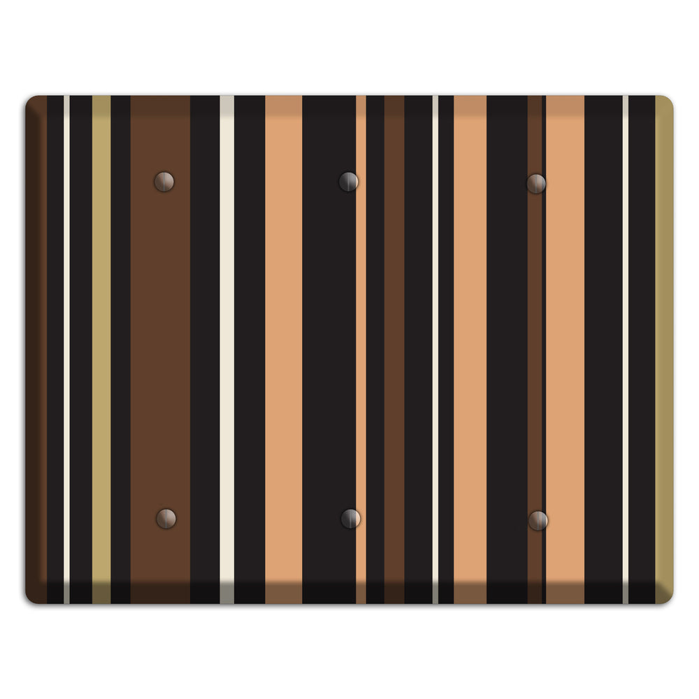 Multi Brown and Coral Vertical Stripe 3 Blank Wallplate