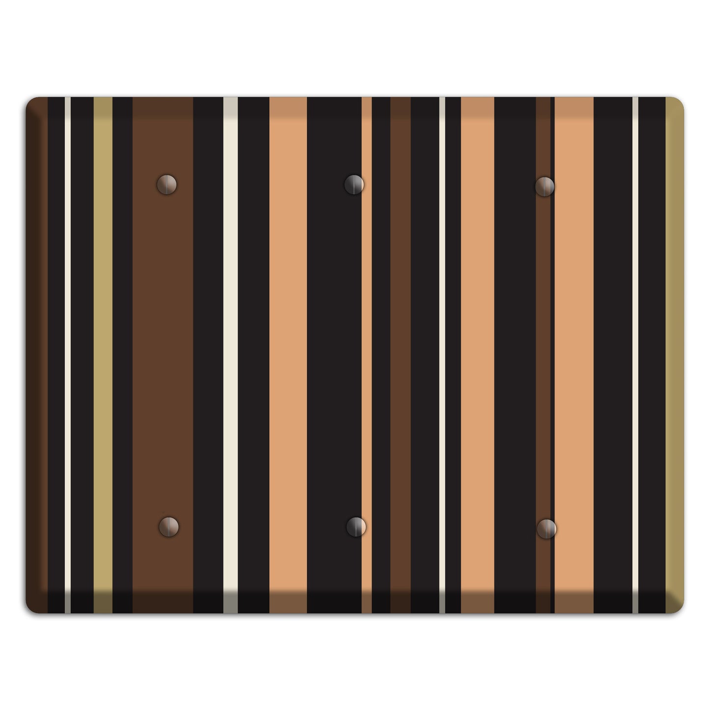 Multi Brown and Coral Vertical Stripe 3 Blank Wallplate