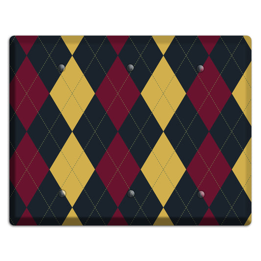 Deep Red and Yellow Argyle 3 Blank Wallplate