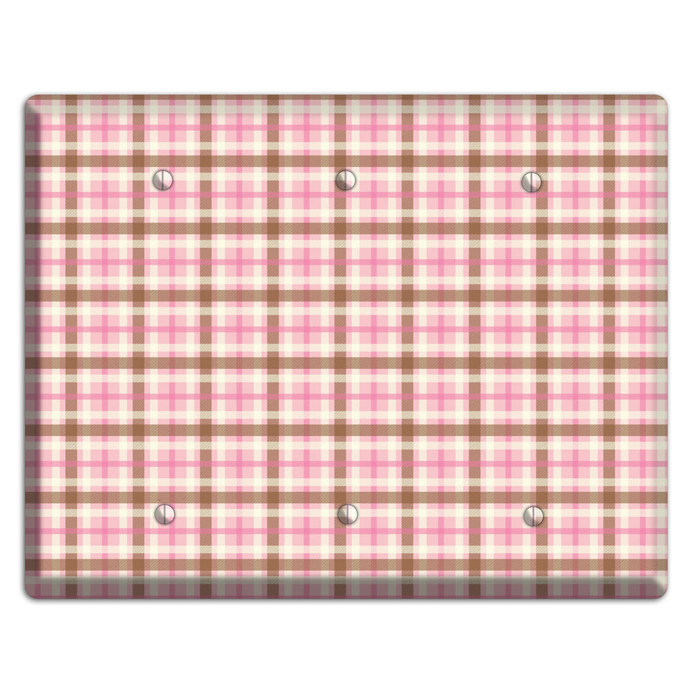 Pink and Brown Plaid 3 Blank Wallplate
