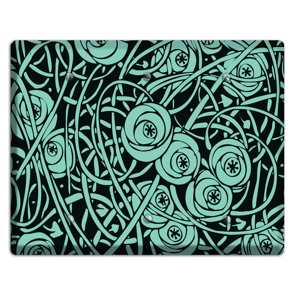 Teal Deco Floral 3 Blank Wallplate