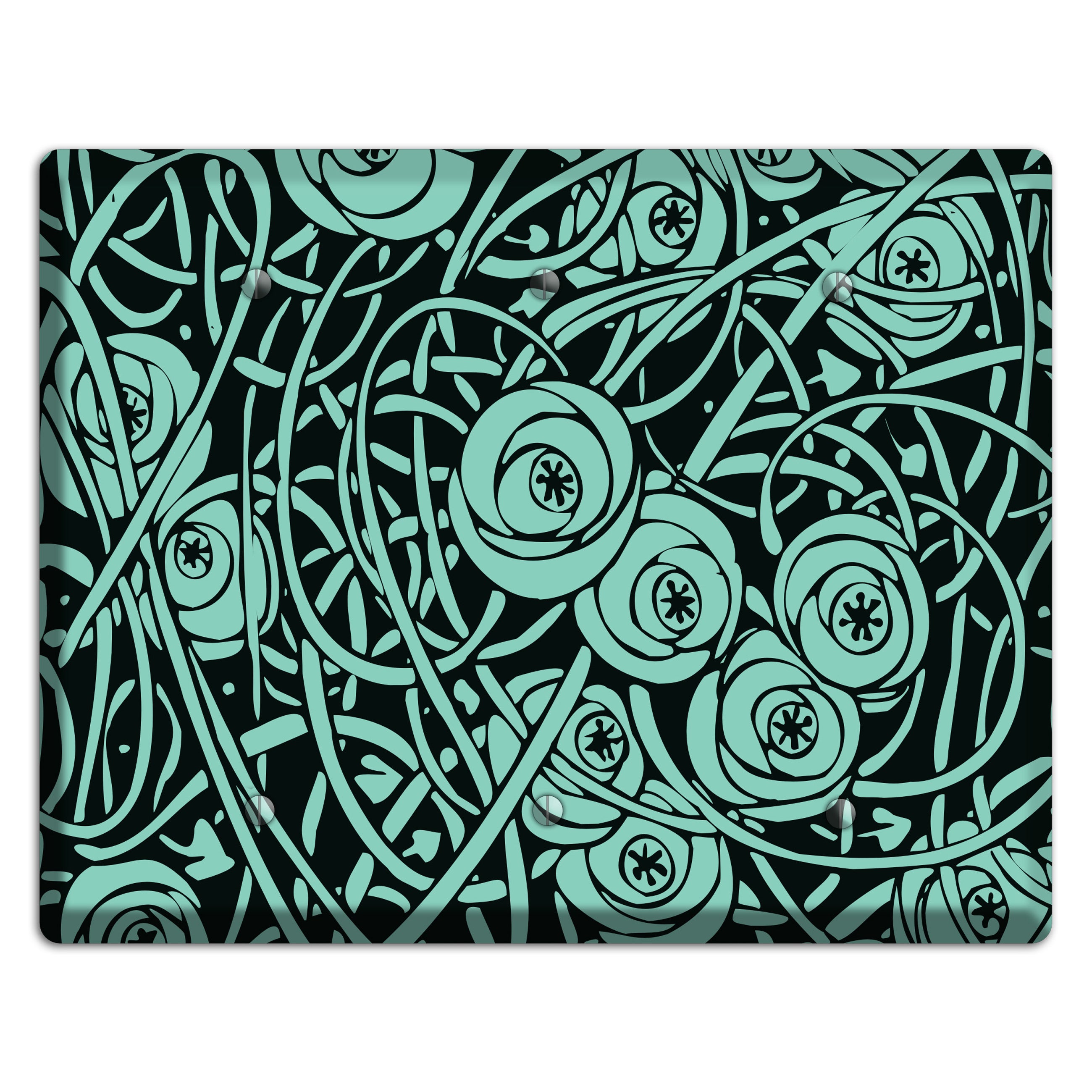 Teal Deco Floral 3 Blank Wallplate