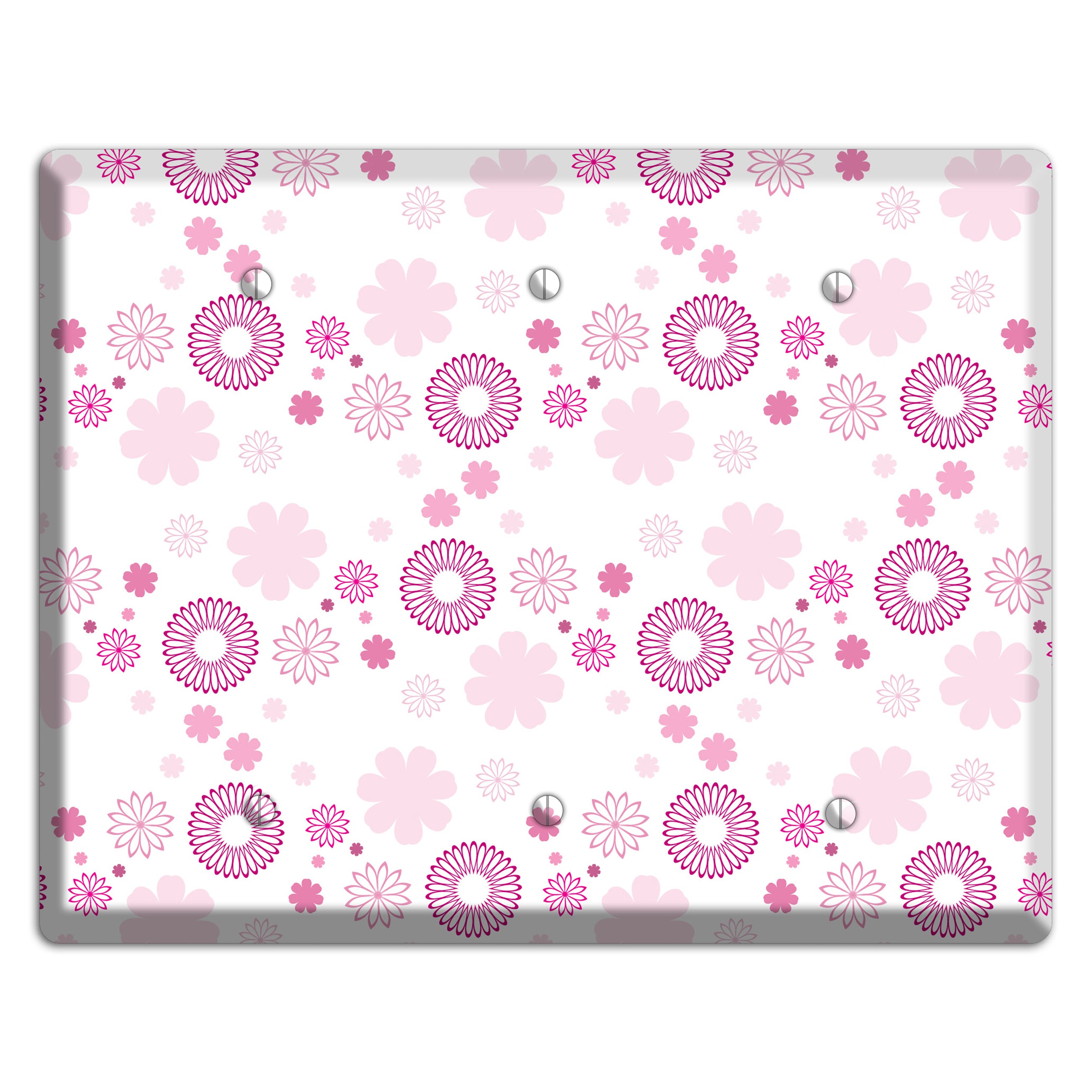 White with Pink and Purple Floral Contour Retro Burst 3 Blank Wallplate
