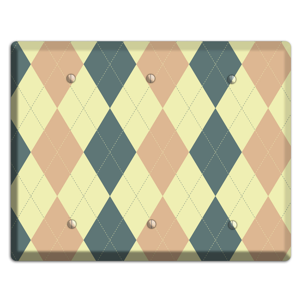 Yellow and Beige Argyle 3 Blank Wallplate