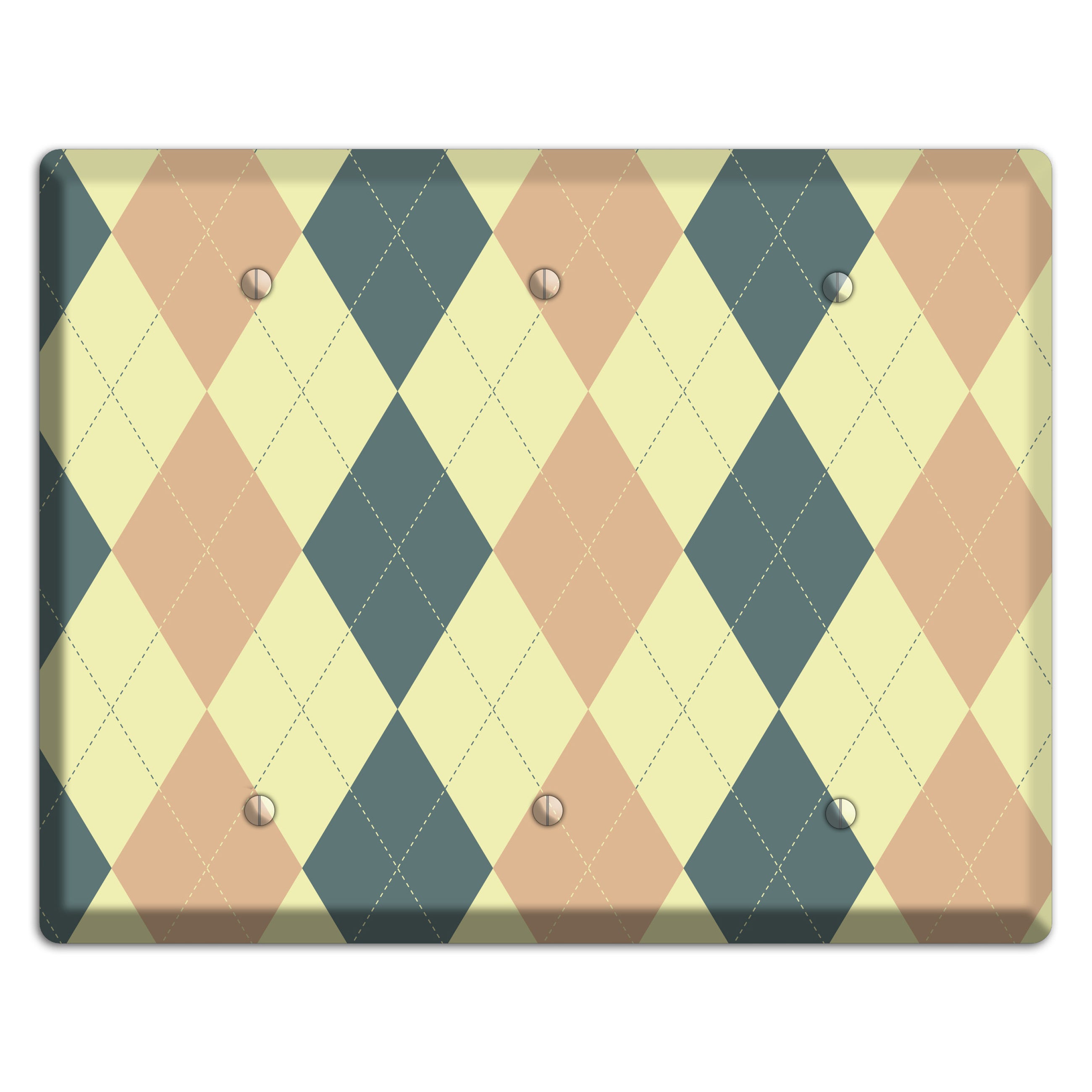 Yellow and Beige Argyle 3 Blank Wallplate