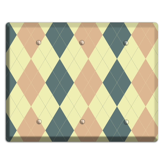 Yellow and Beige Argyle 3 Blank Wallplate
