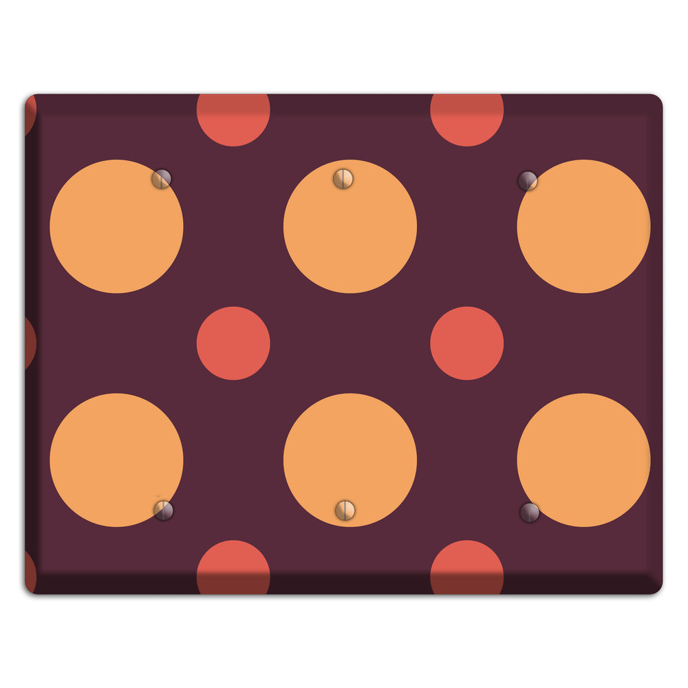 Eggplant with Multi Coral Multi Medium Polka Dots 3 Blank Wallplate