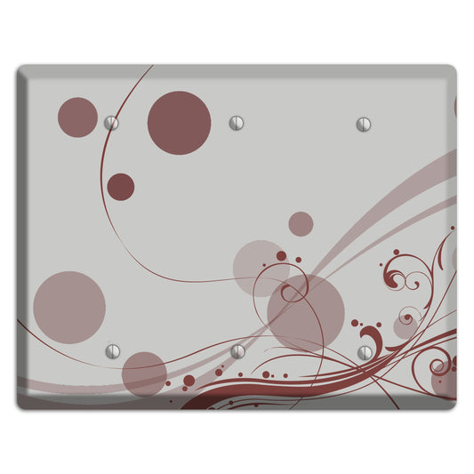 Grey with Maroon Dots and Swirls 3 Blank Wallplate