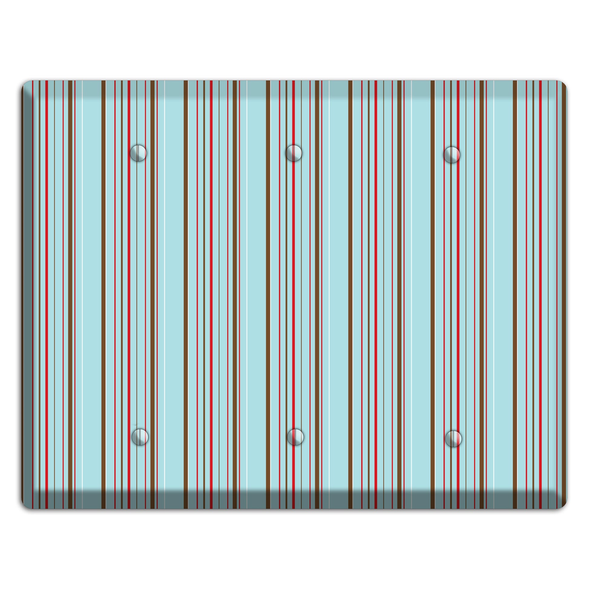Dusty Blue with Red and Brown Vertical Stripes 3 Blank Wallplate