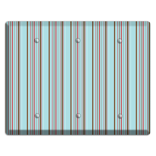 Dusty Blue with Red and Brown Vertical Stripes 3 Blank Wallplate