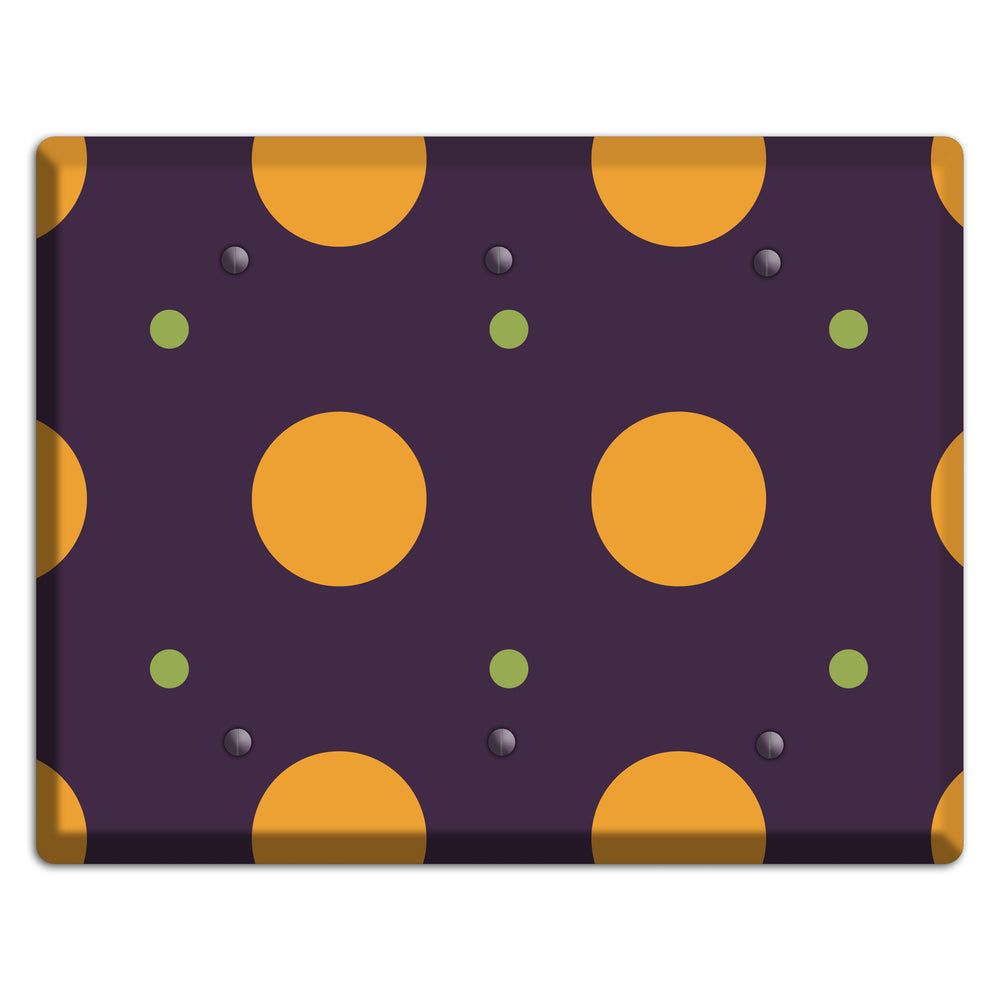 Eggplant with Orange and Lime Multi Tiled Medium Dots 3 Blank Wallplate