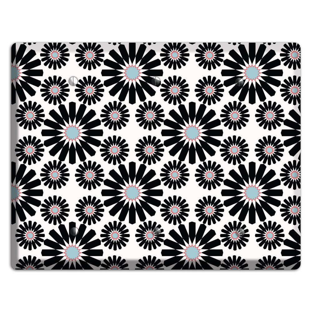 Dusty Blue Maroon Scandinavian Floral 3 Blank Wallplate