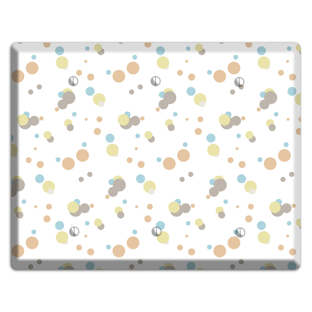 White with Soft Sage Blue and Umber Small Dots 3 Blank Wallplate