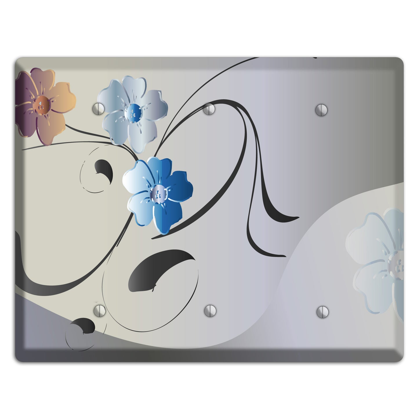 Grey and Blue Floral Sprig 3 Blank Wallplate