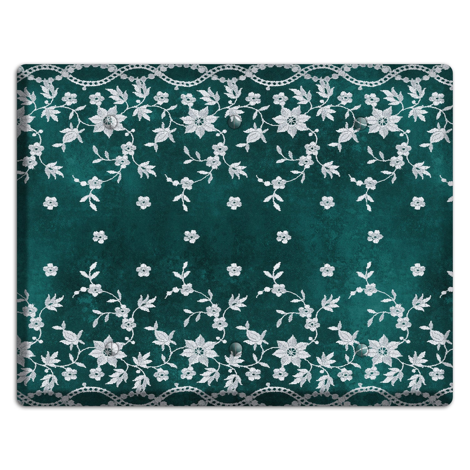 Embroidered Floral Teal 3 Blank Wallplate
