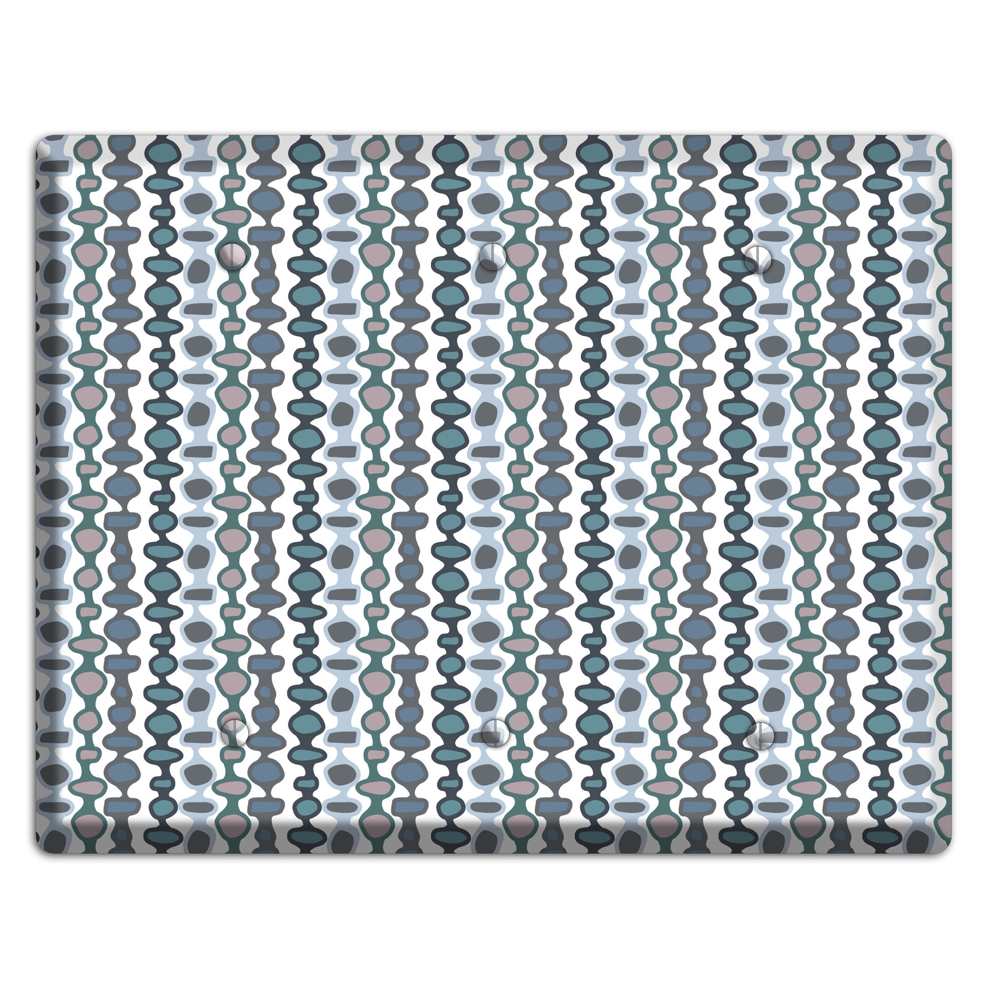 Grey and Multi Blue Bead and Reel 3 Blank Wallplate