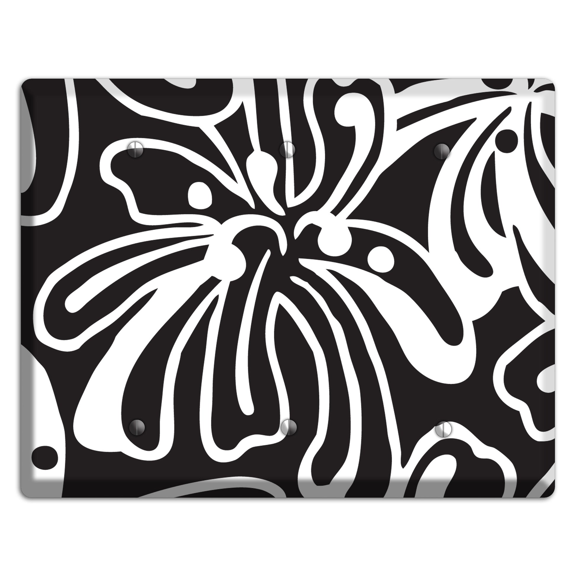 Black with White Flower 3 Blank Wallplate
