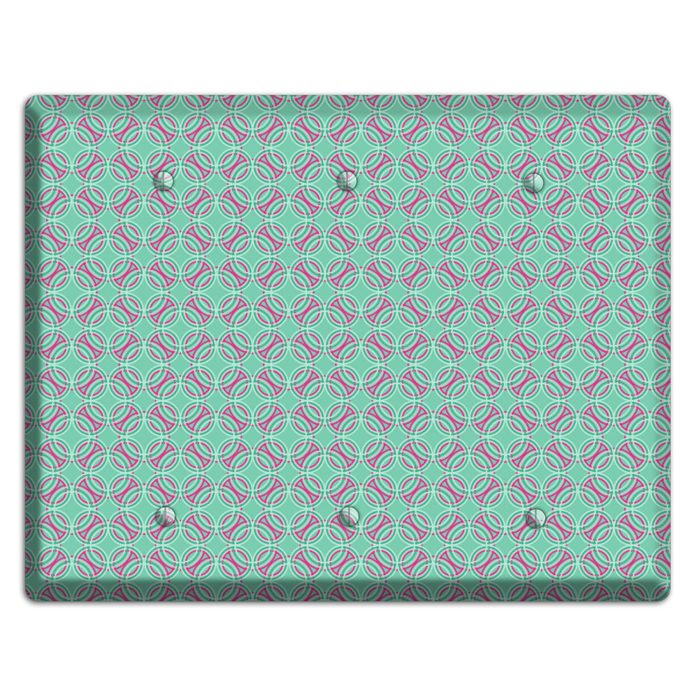 Multi Aqua with Fuschia Concentric Circles Overlay 3 Blank Wallplate