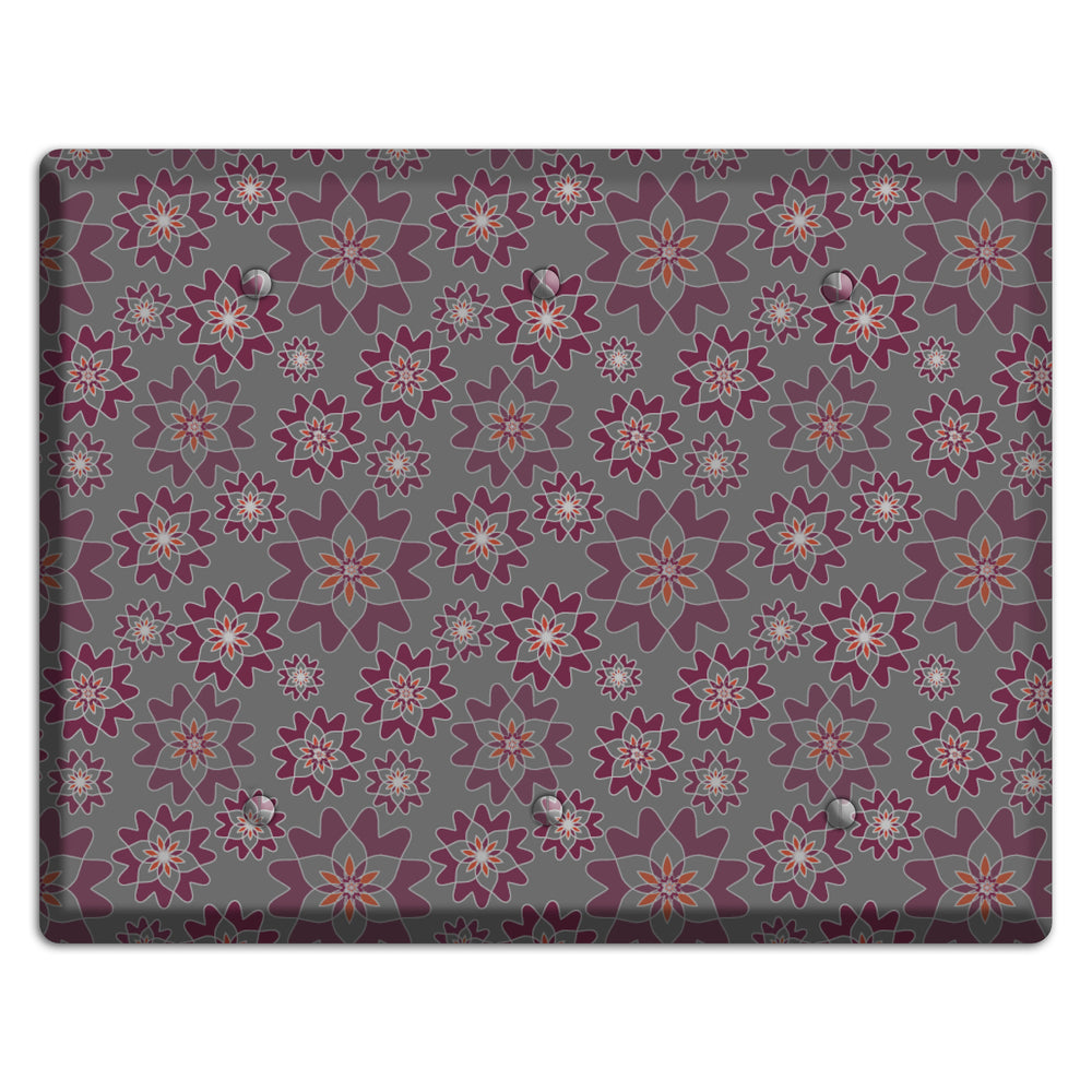 Grey with Burgundy Retro Suzani 3 Blank Wallplate