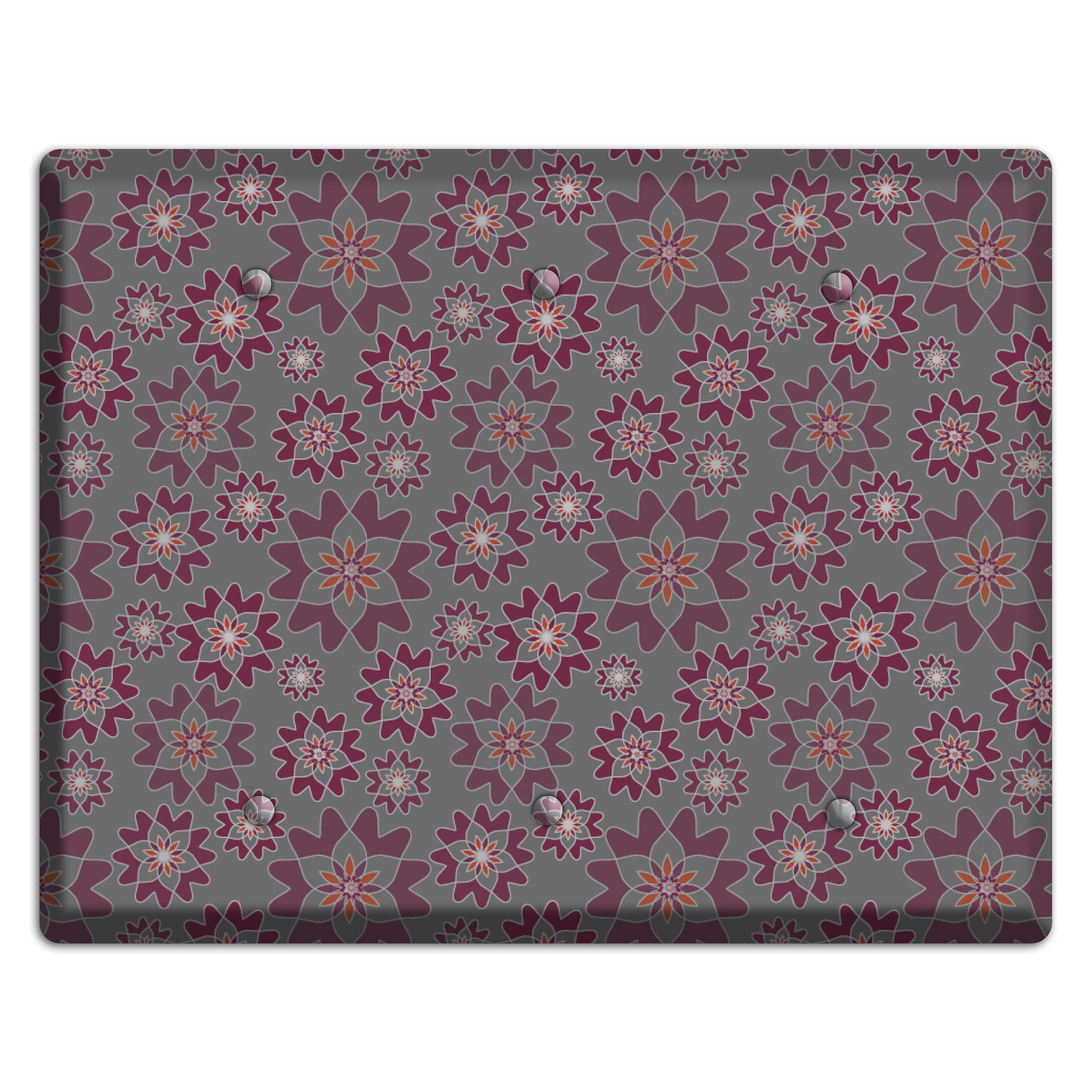 Grey with Burgundy Retro Suzani 3 Blank Wallplate