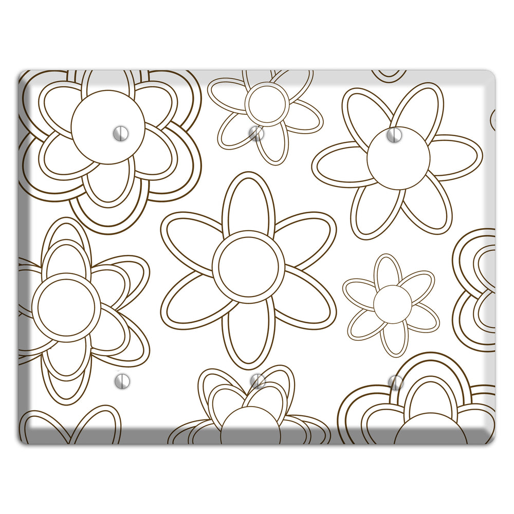 White with Retro Floral Contour 3 Blank Wallplate