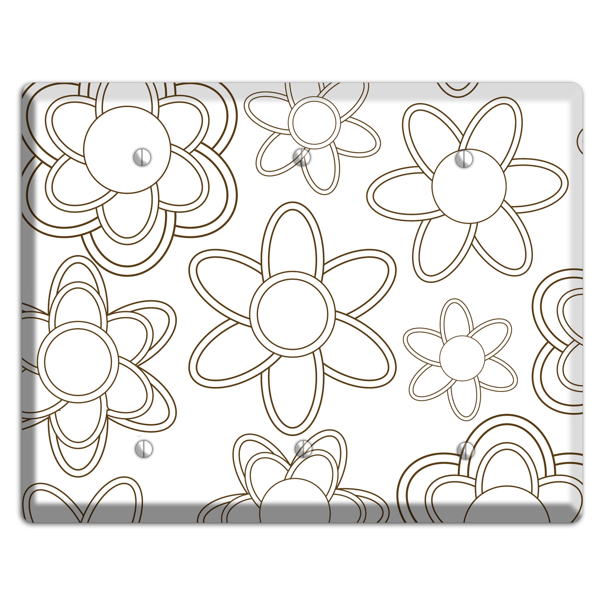 White with Retro Floral Contour 3 Blank Wallplate