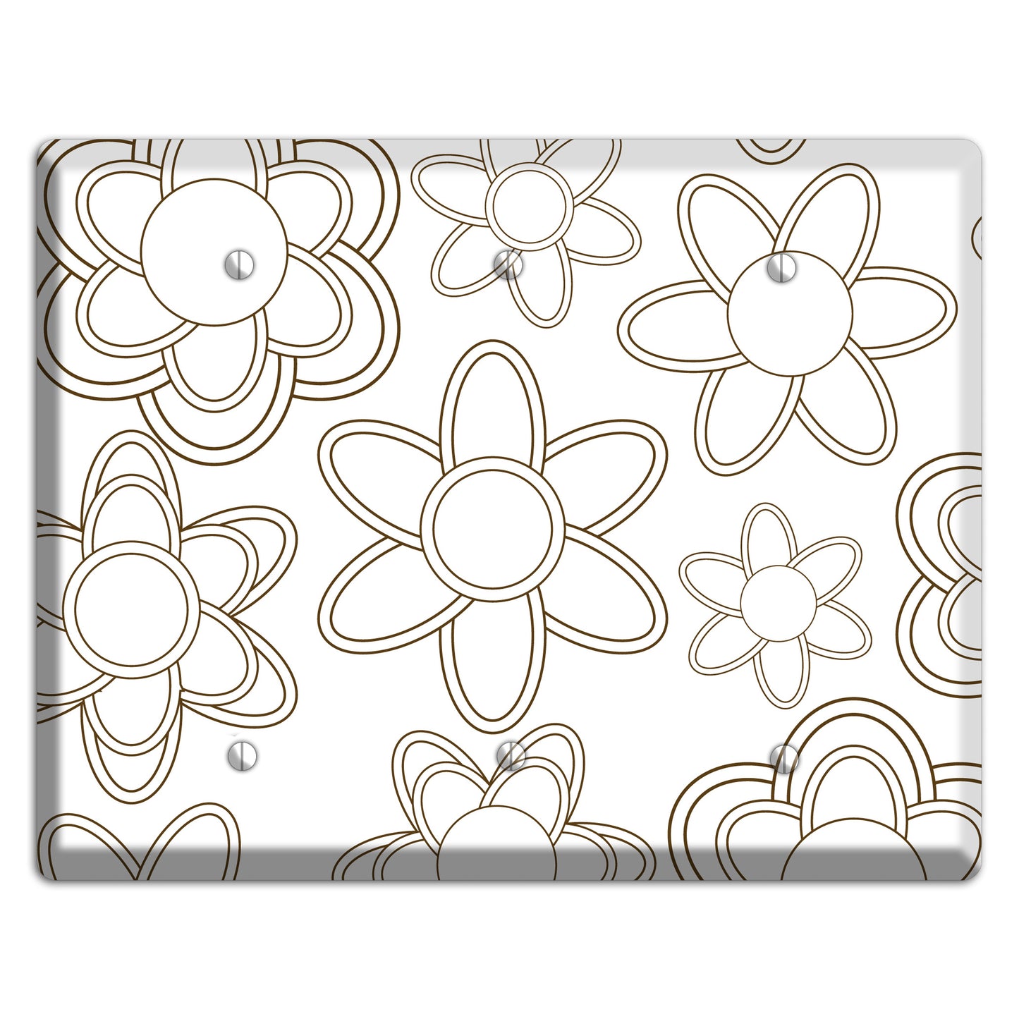 White with Retro Floral Contour 3 Blank Wallplate