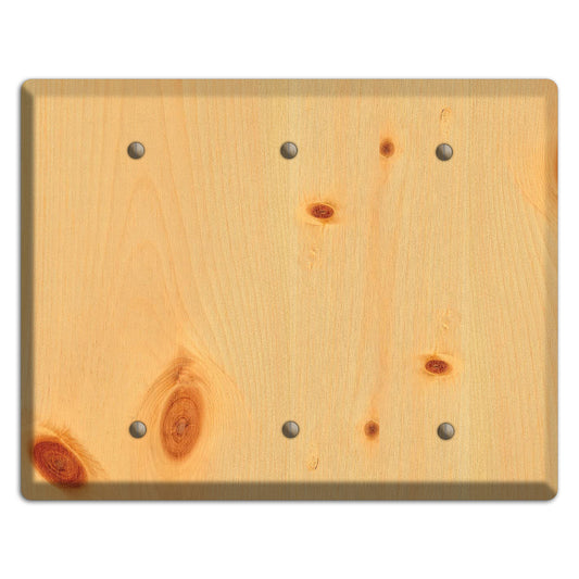 Unfinished Pine Wood Triple Blank Cover Plate