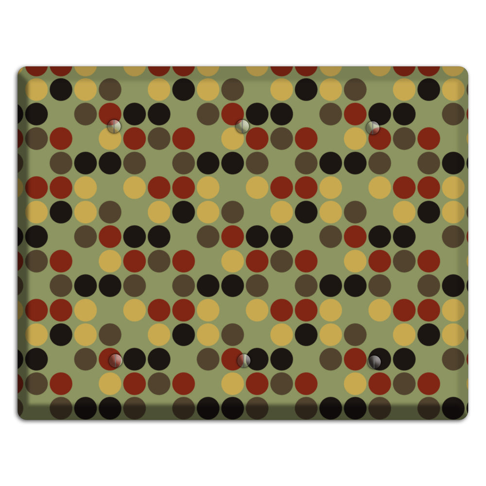 Olive with Red Brown Black Offset Dots 3 Blank Wallplate