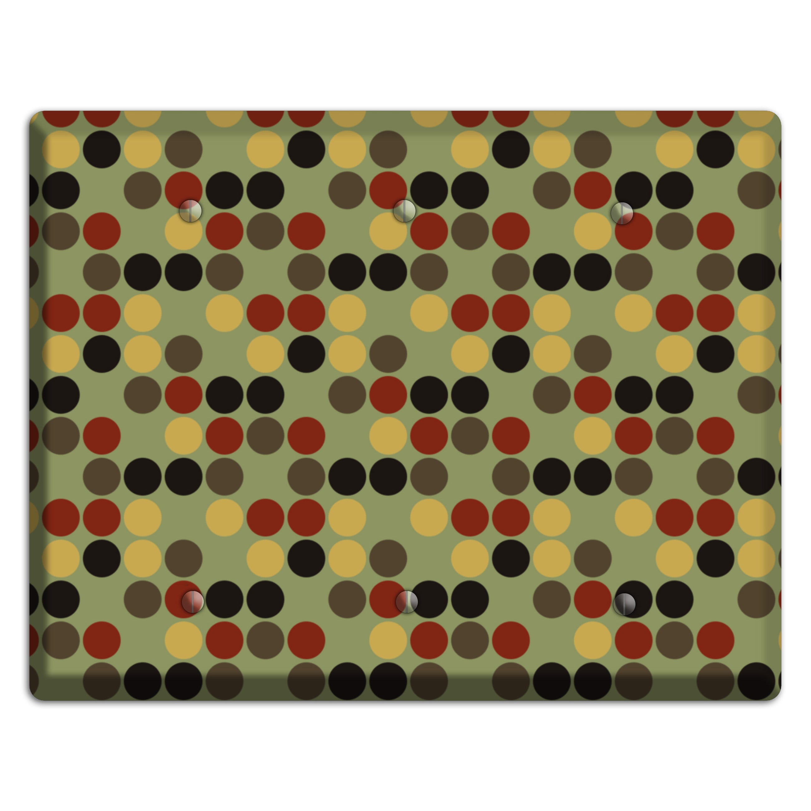 Olive with Red Brown Black Offset Dots 3 Blank Wallplate