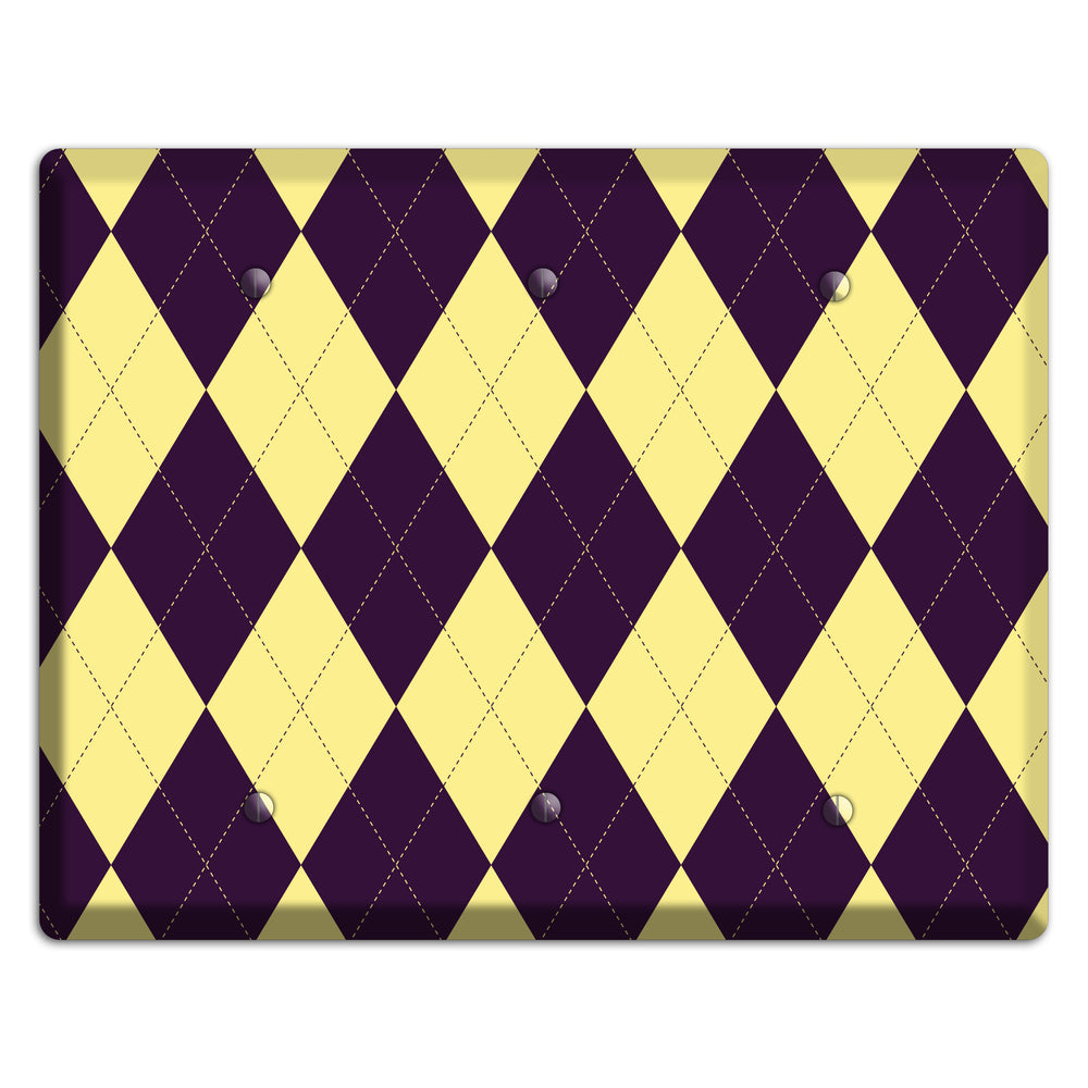 Yellow and Black Argyle 3 Blank Wallplate