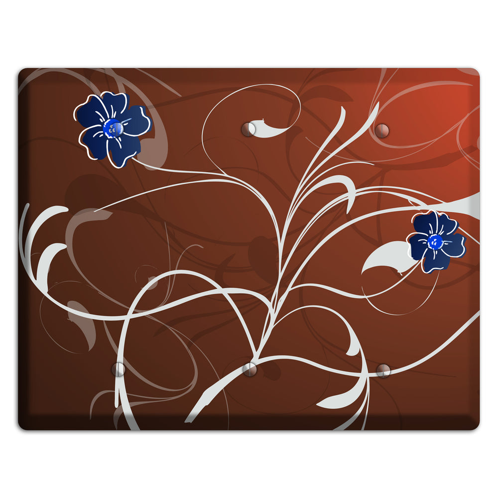 Brown Flower with Swirl 3 Blank Wallplate